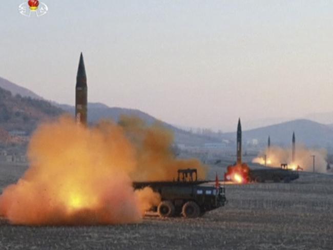 FILE - In this file image made from video released by KRT on Tuesday, March 7, 2017, North Korea launches four missiles in an undisclosed location North Korea.  North Korea has a criticism of U.S. President Donald Trump he probably wasnâ€™t expecting: heâ€™s too much like Barack Obama.  Just before Secretary of State Rex Tillerson arrived in Tokyo, the North launched several ballistic missiles into the Sea of Japan. While he was still in China, it conducted a test of what it called a â€œrevolutionaryâ€ new type of engine for its rockets. On Wednesday, March 22, 2017,  it appears to have conducted more missile tests from the eastern port city of Wonsan, though they reportedly failed. (KRT via AP Video, File)