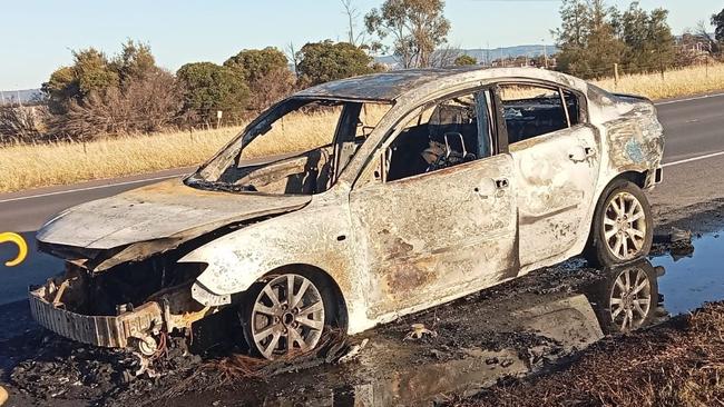 The second-hand car was destroyed by the blaze. Picture: Supplied