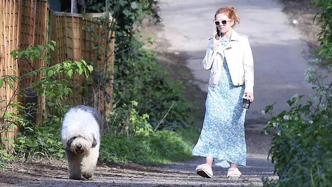 The Aussie star was seen walking the dog in North London. Picture: Splash News/Media Mode