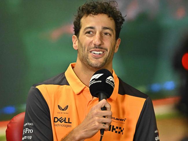 McLaren's Australian driver Daniel Ricciardo speaks during a joint press conference ahead of the 37th F1 Grand Prix of Hungary at the Hungaroring in Budapest on July 28, 2022. (Photo by Attila KISBENEDEK / AFP)