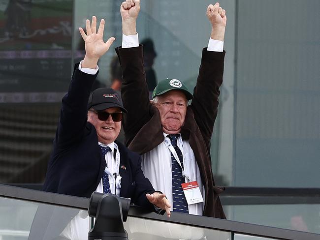 MELBOURNE . 04/11/2022.  RACING. Champions Stakes Day at Flemington Racecourse, Melbourne.  Race 7. The Champions Mile (1600 mtr).   Part owner Jeff Simpson (left)  Allan Endresz after todays race     . Picture by Michael Klein