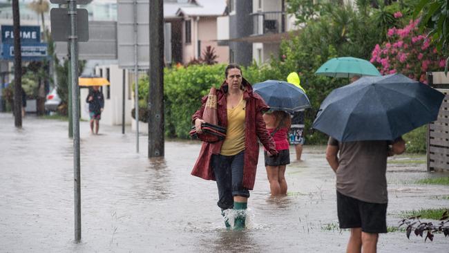 Flood waters on Sunshine Coast. Maroochy River breaks it banks along Bradman Ave, Maroochydore. Picture: Brad Fleet