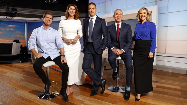 The new Sunrise line up: Sam Mac, Natalie Barr, Matt Shirvington, Mark Beretta and Edwina Bartholomew. Picture: Richard Dobson