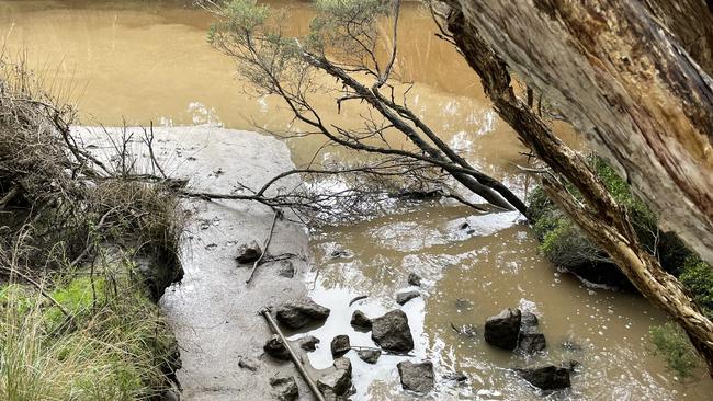 Raw sewage spilling onto Balcombe Creek and flowing down the estuary to Mount Martha North beach. Picture: Lucy Callander