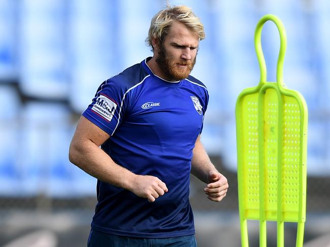 Aiden Tolman during a Canterbury-Bankstown Bulldogs  NRL training session at Belmore in Sydney, Thursday, June 4, 2020. (AAP Image/Joel Carrett) NO ARCHIVING