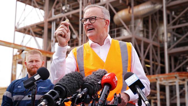 Federal Labor leader Anthony Albanese in Gladstone, QLD at the Northern Oil Refinery. Picture: Sam Ruttyn