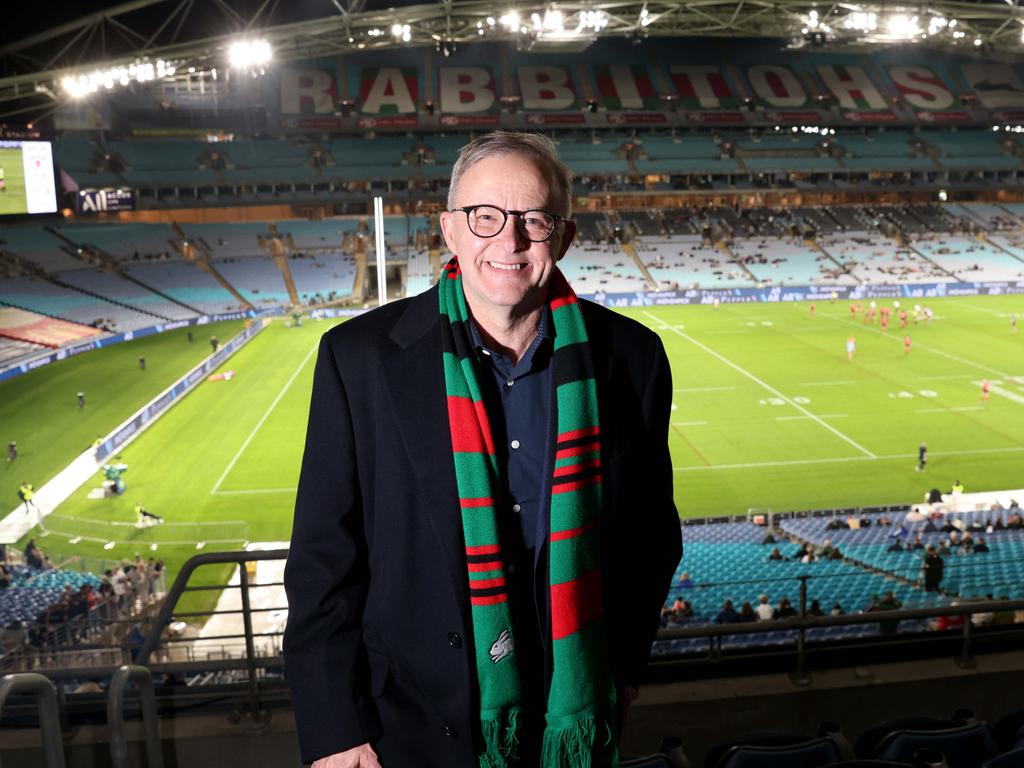 Anthony Albanese at Accor Stadium watching South Sydney. Picture: Damian Shaw