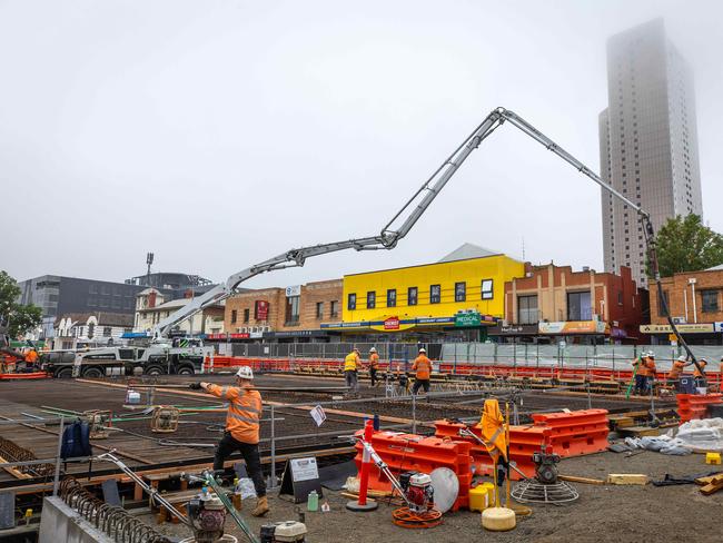 Stage one of SRL construction will connect Cheltenham to Box Hill. Pictured is construction works at Box Hill. Picture: Mark Stewart