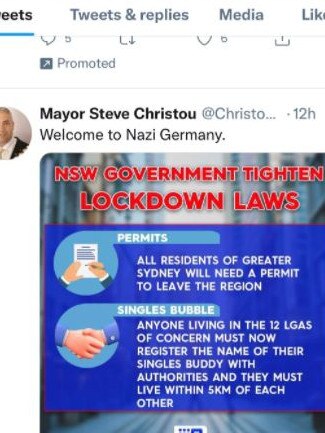 Mayor Steve Christou’s tweet. Picture: Twitter