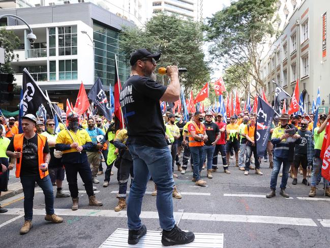 CFMEU protest march against the Cross River Rail project, Brisbane. Picture: Liam Kidston