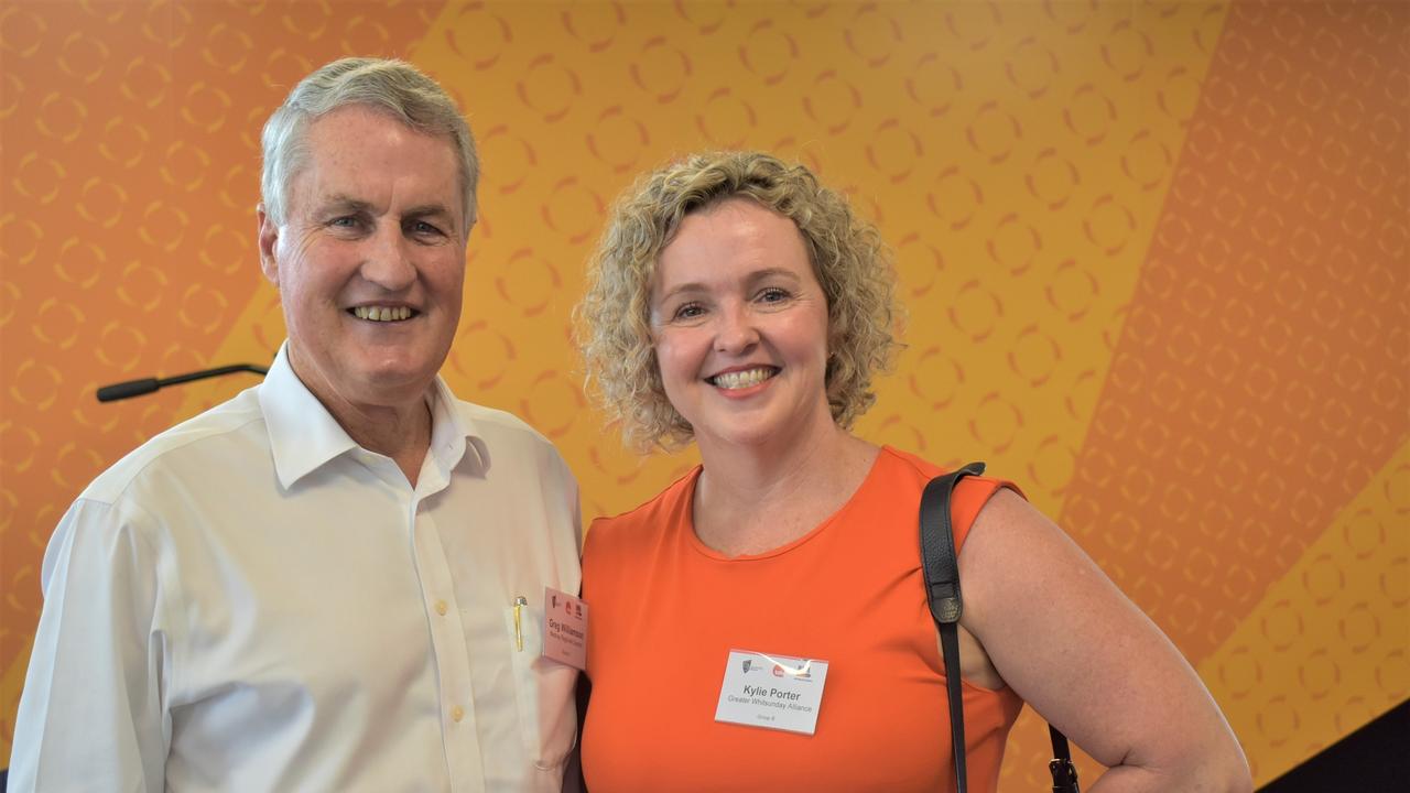 Mackay Mayor Greg Williamson and Greater Whitsunday Alliance chief executive Kylie Porter at the Queensland Future Skills Partnership and Pilot Program launch. Picture: Lillian Watkins