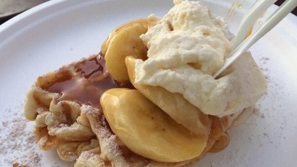 Banana and caramel poffertje at Adelaide's Famous Poffertjes Stall.