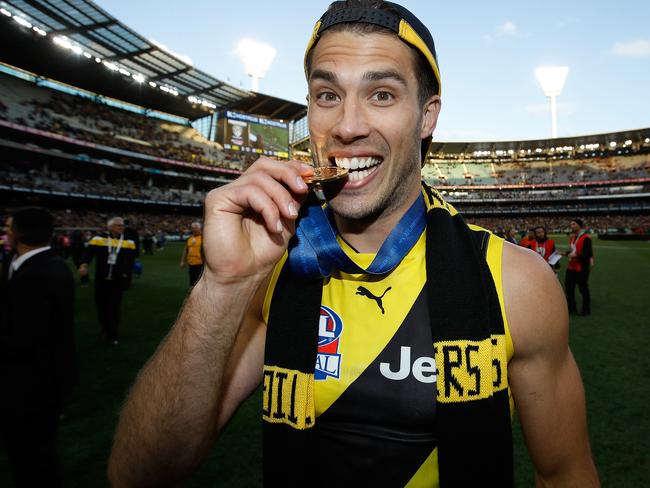 MELBOURNE, AUSTRALIA - SEPTEMBER 30: Alex Rance of the Tigers celebrates during the 2017 Toyota AFL Grand Final match between the Adelaide Crows and the Richmond Tigers at the Melbourne Cricket Ground on September 30, 2017 in Melbourne, Australia. (Photo by Michael Willson/AFL Media/Getty Images)