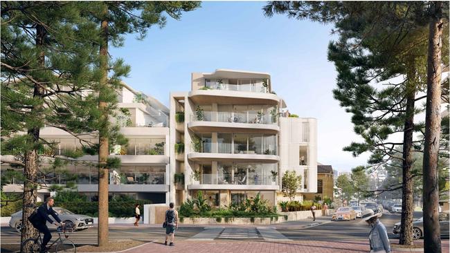 An artist's impression of a proposed five-story apartment block redevelopment at 61 North Steyne, Manly, released in June 2023. Picture: Plantation Architects