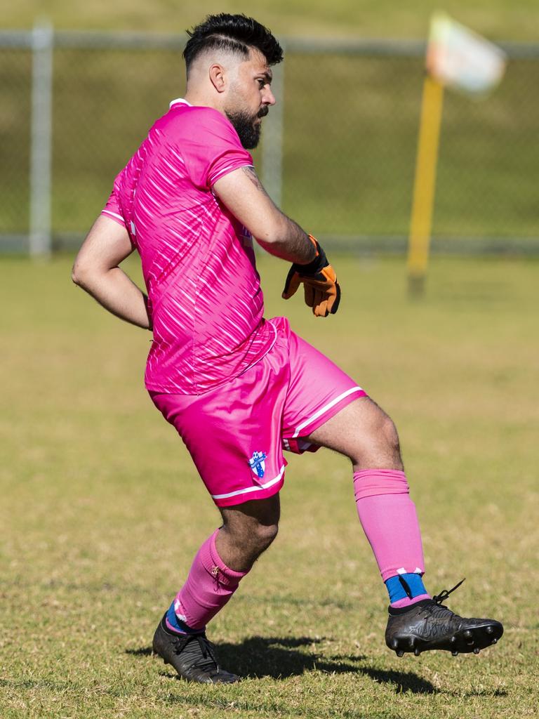 Rockville Rovers goal keeper Yasser Shebo against Chinchilla Bears in Div 1 Men FQ Darling Downs Presidents Cup football at West Wanderers, Sunday, July 24, 2022. Picture: Kevin Farmer