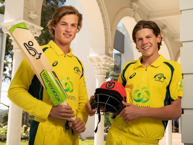 Kyle Brazell (right) played cricket for Australia at under-17 level. Picture: AAP/Mike Burton