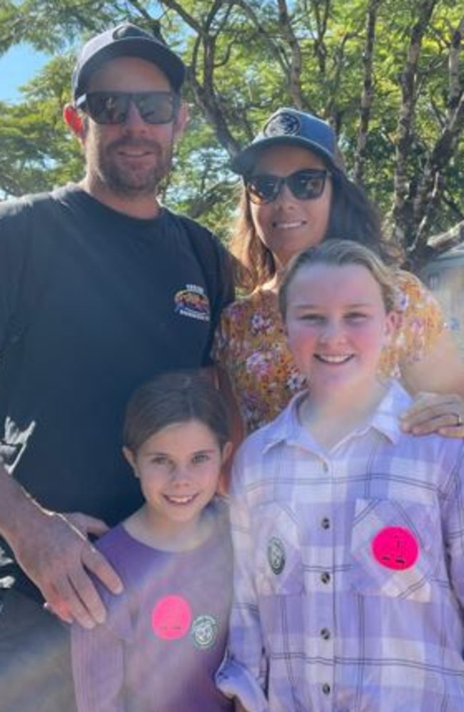 Lyndon Forlogne, Maya Forlogne, 9, Poppy Morris, 10, and Sam Forlogne at the Sunshine Coast Agricultural Show 2023.