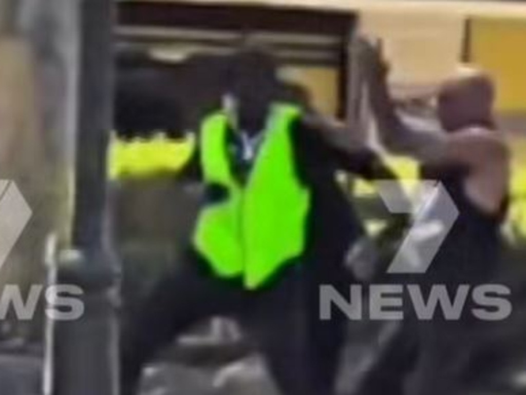 A street fight outside the Parabanks Shopping Centre was caught on camera. Picture: 7NEWS