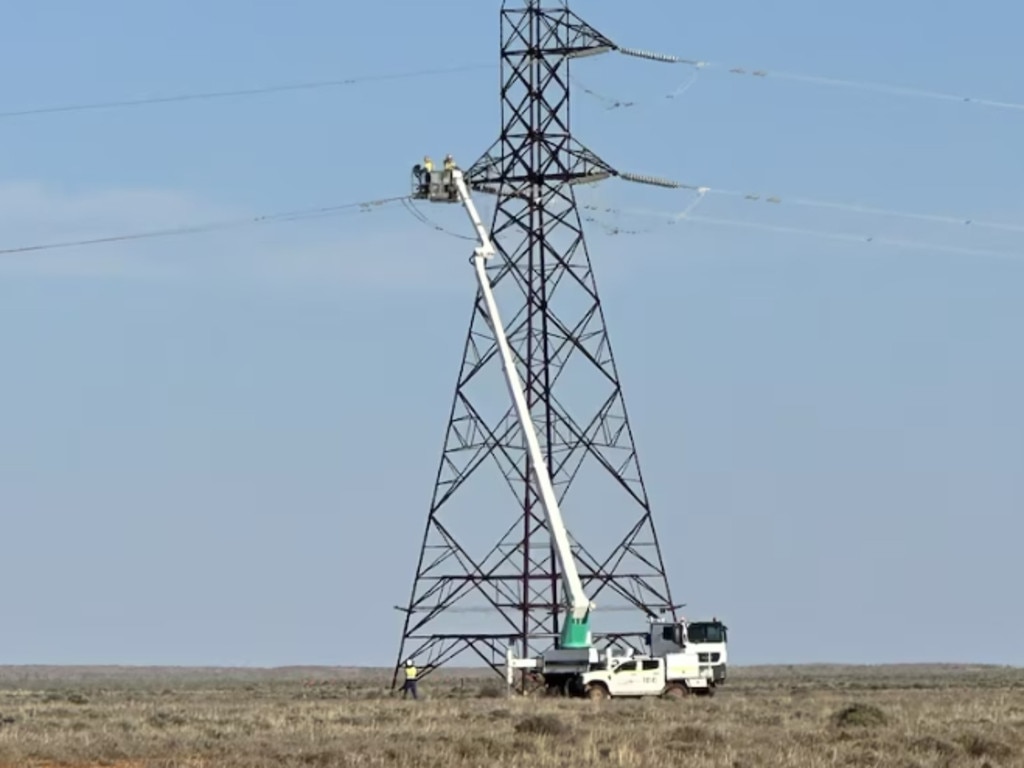 Workers are trying to restore power to Broken Hill after a violent storm has left the town without electricity for days. Picture: Supplied/Transgrid