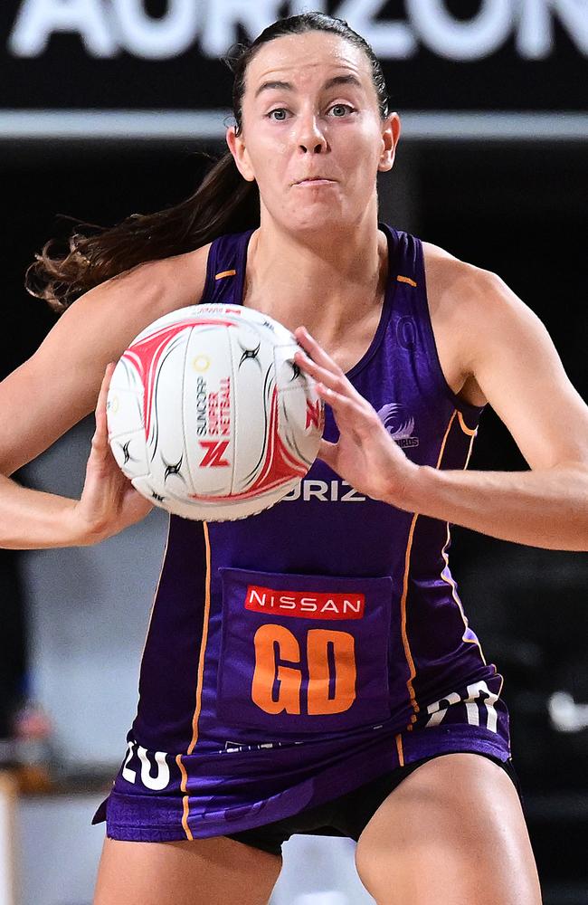 Ruby Bakewell-Doran during her 50th Super Netball match. Picture: Bradley Kanaris/Getty Images