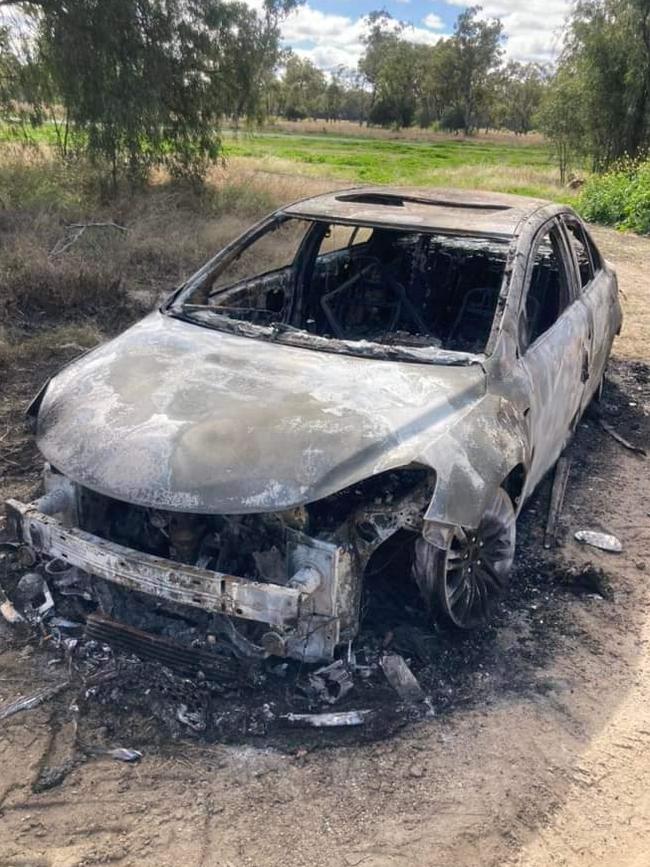 A burnt out car at Goondiwindi.