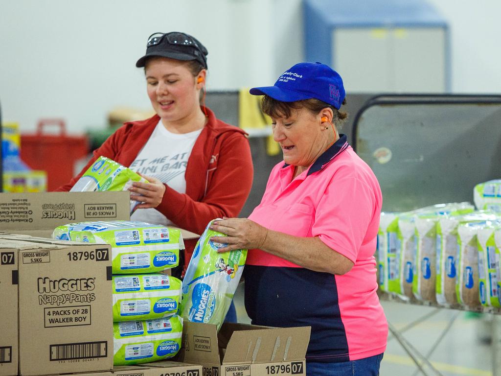 Kimberly-Clark employees at the Huggies nappy factory in Ingleburn. Picture: Jonathan Ng