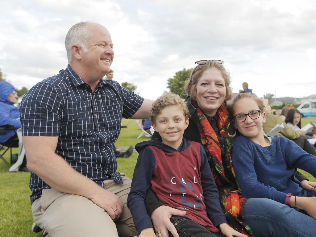 SOCIALS Simon, Christpher, 8, Agliu and Alex, 12, at the Carols on the Hill, Guilford Young College, West Hobart. Picture: MATHEW FARRELL