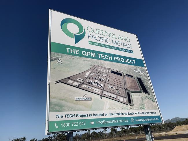 A sign for the proposed Queensland Pacific Metals TECH Project at the Lansdown Eco-Industrial Precinct at Woodstock, near Townsville. Picture: Blair Jackson