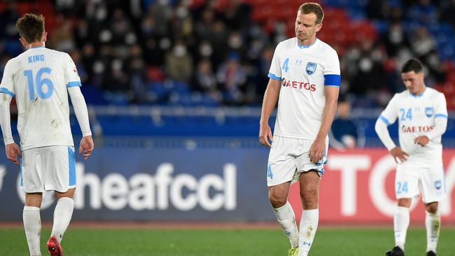 Sydney FC captain Alex Wilkinson after his side’s 4-0 defeat in the Asian Champions League to Yokohama F. Marinos. Picture: Getty Images