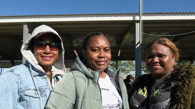 Selina Tuita, Miriam Puka, and Selina Ratu. Originally from the Solomon Islands, the trio of aged care workers decided to head down to the race for the first time since living in Alice Springs for two years. Picture: Gera Kazakov