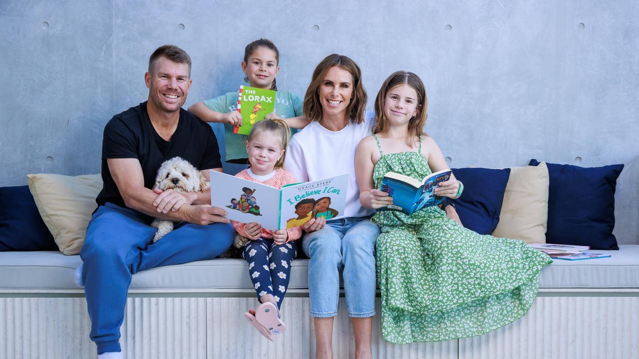 David and Candice Warner and their daughters Indi Rae Isla Rose and Ivy Mae. Picture: Justin Lloyd.