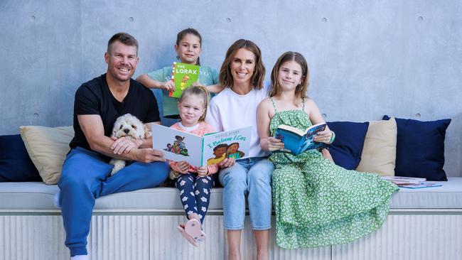 David and Candice Warner and their daughters Indi Rae Isla Rose and Ivy Mae. Picture: Justin Lloyd.