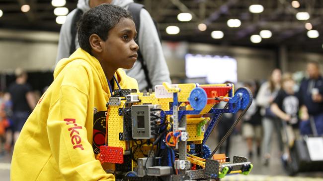 Sean Yunupingu, from Dhupuma Barker, at the VEX Robotics World Championship 2023 in Dallas. Picture: Alton Strupp and Shelby Catlett