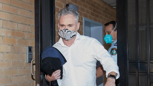 Thomson leaves Gosford Police Station last month after being charged with 30 offences related to an alleged fraud syndicate. Picture: NCA NewsWire/David Swift