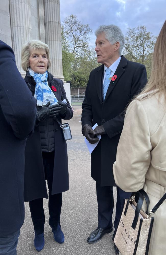 Julie Bishop and Australian High Commissioner Stephen Smith at London’s Anzac Dawn Service. Picture: Danielle Gusmaroli