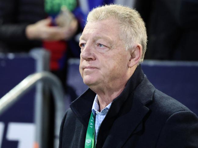 NEWCASTLE, AUSTRALIA - MAY 31: General Manager of the Canterbury-Bankstown Bulldogs and channel nine commentator Phil Gould during the round 13 NRL match between Newcastle Knights and Canterbury Bulldogs at McDonald Jones Stadium, on May 31, 2024, in Newcastle, Australia. (Photo by Scott Gardiner/Getty Images)