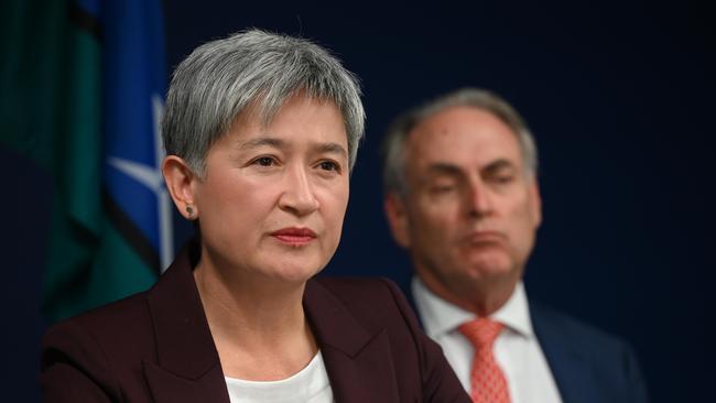 Acting Prime Minister Penny Wong, and Trade and Tourism minister Don Farrell in Adelaide on Tuesday. Picture: NCA NewsWire / Naomi Jellicoe