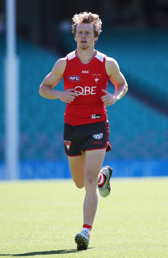 Callum Mills warms up at Sydney training. Picture: Phil Hillyard