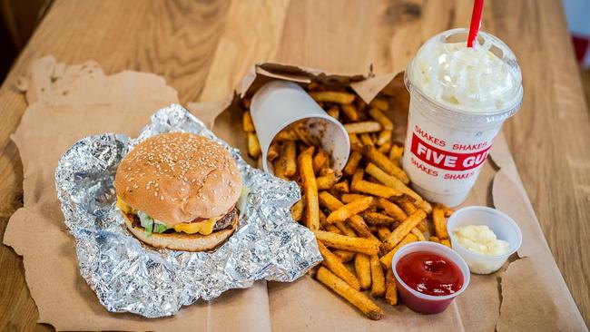 Five Guys offers a range of freshly made burgers, fries, hot dogs and sandwiches.
