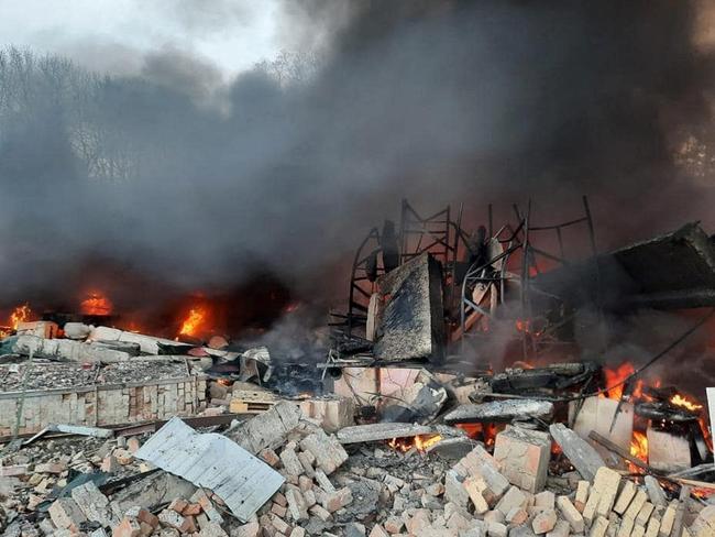 A view shows the Ukrainian State Border Guard Service site damaged by shelling in Kyiv region, Ukraine.