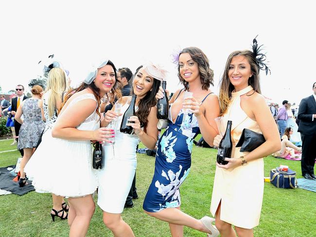 Sally, Vicky, Lauren and Milly at the 2014 Melbourne Cup. Picture: Tim Carrafa