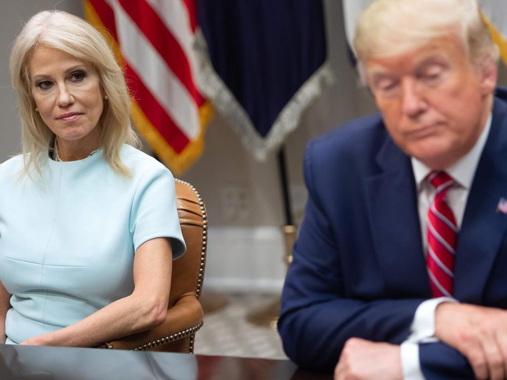 US President Donald Trump sits alongside Kellyanne Conway in the Roosevelt Room of the White House in Washington, DC, June 12, 2019. Picture: AFP