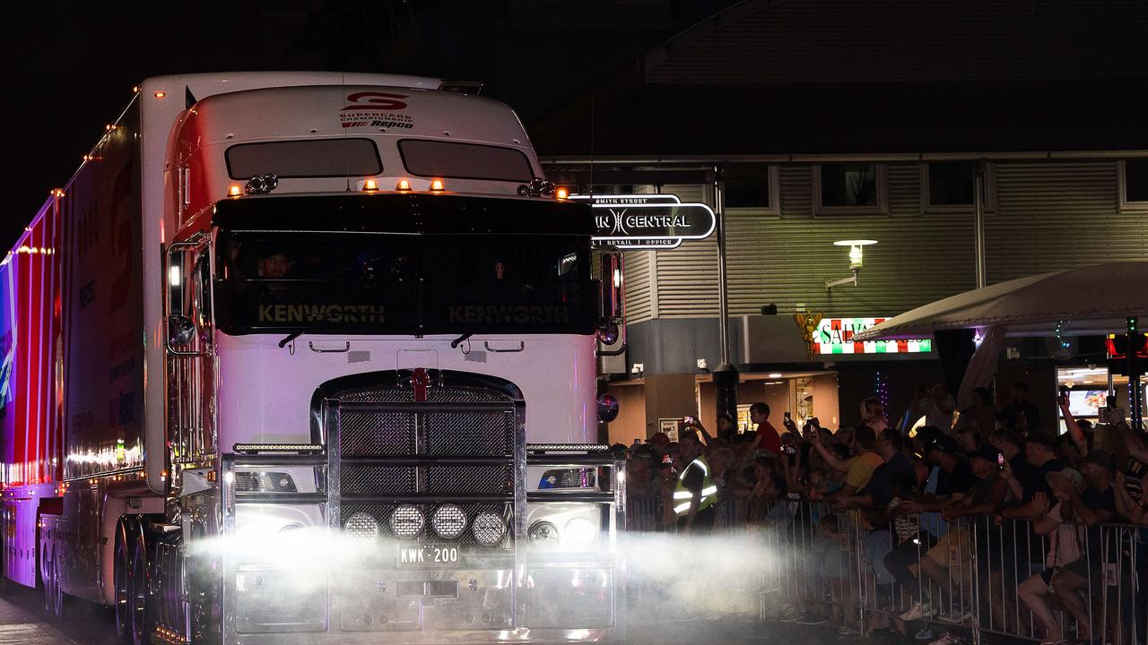 Thousands of racing fans welcomed the Night Transporter Convoy into the Darwin CBD ahead of the 2023 Darwin Supercars. Picture: Pema Tamang Pakhrin