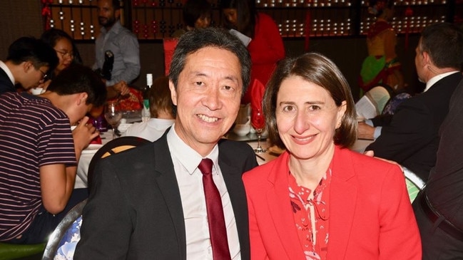 Former NSW Premier Gladys Berejiklian and Haymarket Chamber of Commerce president Simon Chan. Picture: William Yang