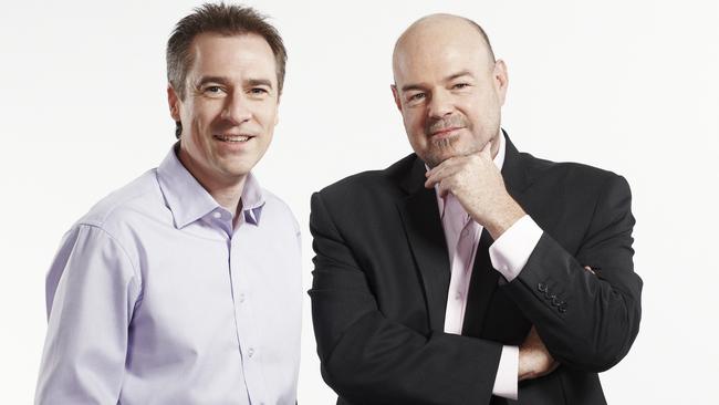 Gerard Whateley and Herald Sun Chief Football writer Mark Robinson Picture: Foxtel/John Tsiavis