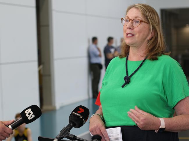 Infrastructure Minister Catherine King attends a press conference at the PCYC Cairns alongside Prime Minister Anthony Albanese on Tuesday, January 7, 2025. Picture: Samuel Davis