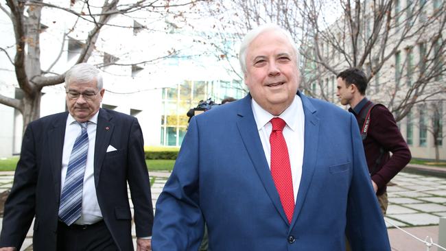 NSW Senator Brian Burston and Federal Leader of the United Australia Party, Clive Palmer at a press conference to announce that NSW Senator Brian Burston had joined the United Australia Party and would lead the Party in the Senate, at Parliament House in Canberra. Picture Kym Smith