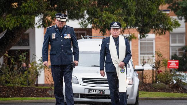 Graham Ashton at the funeral of Constable Glen Humphris, who died while on duty. Picture: Jason Edwards