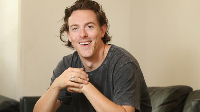 Nova 969 afternoon host Tim Blackwell pictured at his Stanmore home wearing an 8th anniversary ring his wife had made for him. Pictures: Richard Dobson