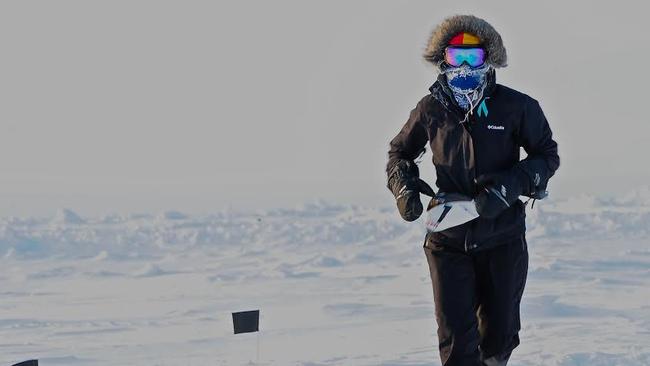 Coogee ovarian cancer survivor Heather Hawkins was the first woman across the line at the 2015 North Pole Marathon.